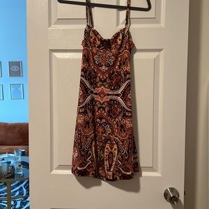 Brown orange color mini dress boho